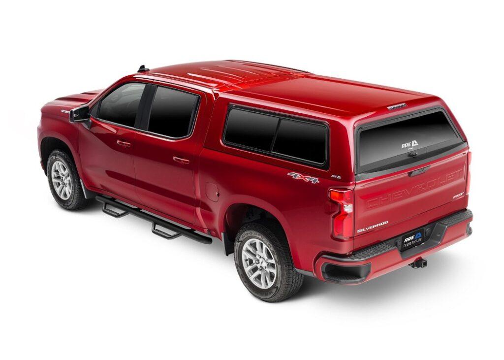 ARE CX CLASSIC CAB HIGH FIBERGLASS TRUCK CAP ON A 2019 TO CURRENT CHEVROLET SILVERADO 1500 RED