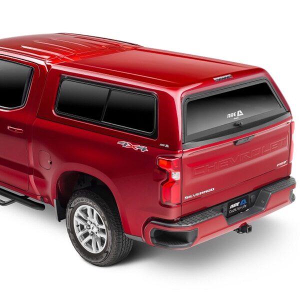 ARE CX CLASSIC SERIES TRUCK CAP ON CHEVROLET SILVERADO RED REAR QTR HERO