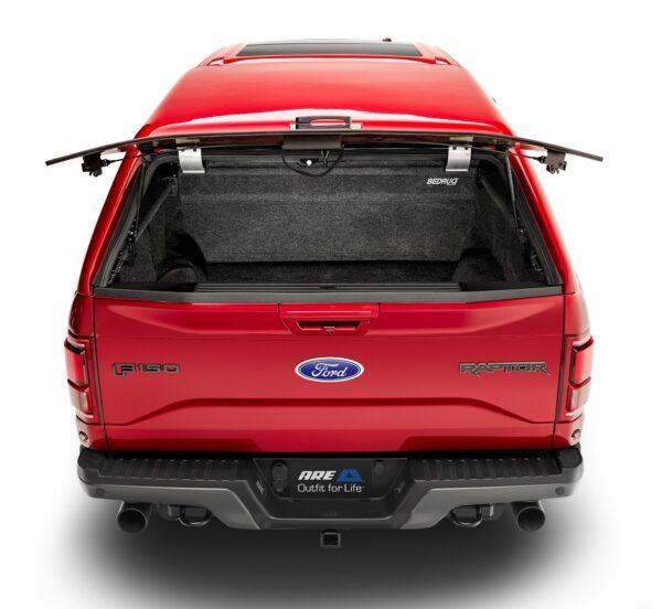 ARE CX REVO TRUCK CAP ON FORD F150 RAPTOR RED REAR DOOR OPEN