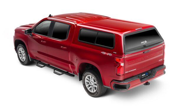 ARE V SERIES TRUCK CAP ON SILVERADO RED REAR QTR DOOR CLOSED