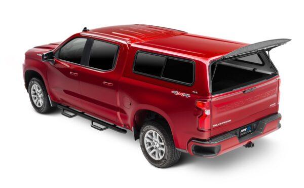 ARE V SERIES TRUCK CAP ON SILVERADO RED REAR QTR V2