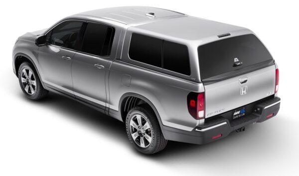 ARE Z SERIES FIBERGLASS TRUCK CAP ON SILVER HONDA RIDGELINE REAR QRT