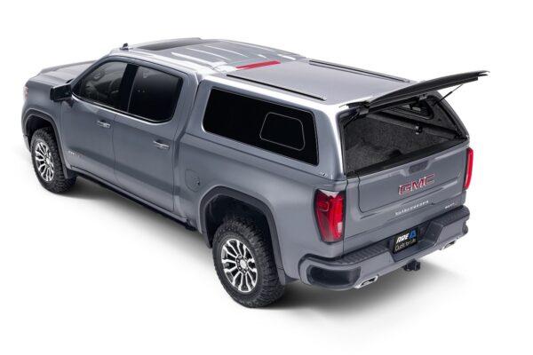 ARE Z2 FIBERGLASS CAB HIGH TRUCK CAP ON GMC SIERRA 1500 2019 TO CURRENT SILVER OPEN DOOR