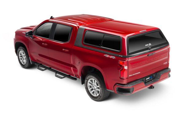 ARE overland FIBERGLASS CAB HIGH TRUCK CAP ON CHEVY SILVERADO RED 1500 2019 TO CURRENT DS REAR QTR